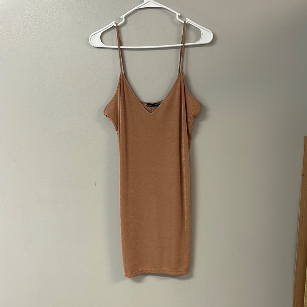 Zara Tan Camisole Mini Dress with Fitted Style